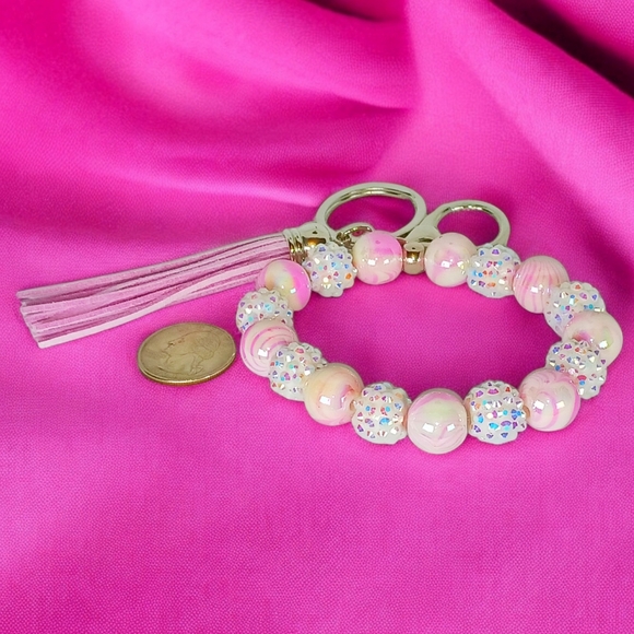 Beaded Bag / Key Charm Coquette Girl Dollette Pink Parisian Y2K New Preppy Glam - Picture 3 of 6